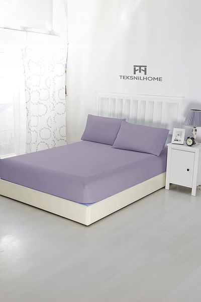 TeksNil Home |   RANFORCE |   ملاءة سرير مطاطية اقتصادية مفردة/مزدوجة من القطن الخزامى |   8 ألوان |   مناسب |