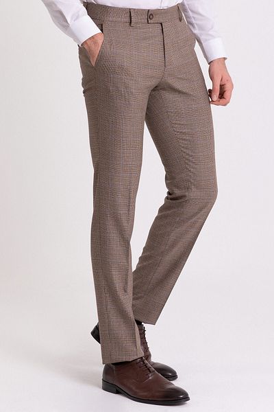 Mcr Plaid Slim Fit Classic Men's Trousers Beige - 38029.21K
