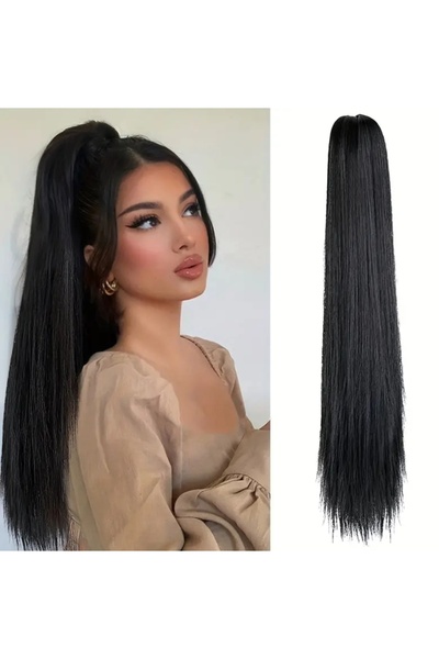 NİLZ قطعة شعر فاخرة مستوردة لون أسود مشبك ذيل حصان قطعة شعر 65 سم