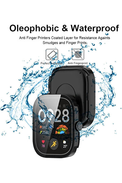 mimtec Redmi Watch 4 Compatible Glass Screen Protector and Case 360 Full Protection Case Cover