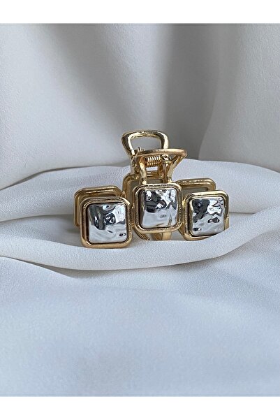 TwinsSis Store Gold Metal Kare Detaylı Çift Renk Midi Mandal Toka