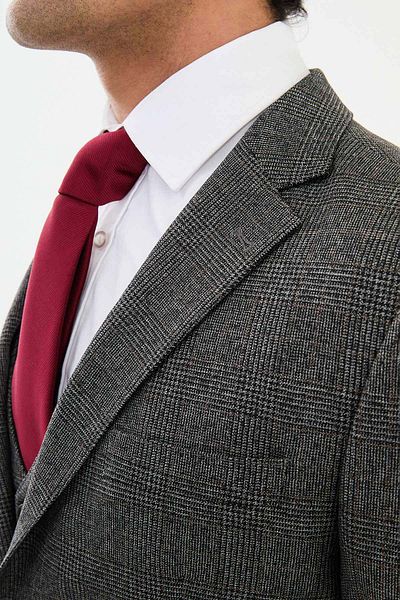 Mcr Plaid Slim Fit Mono Collar Men's Suit Black - 45360.24K