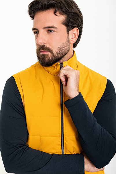 Mcr Ανδρικό γιλέκο με γιακά με ίσιο λεπτό κομμένο σχήμα, μουστάρδα - 40939.23K