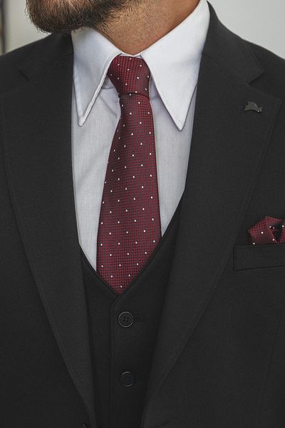 Mcr Patterned Slim Fit Mono Collar Wool Men's Suit Black - 45188.22K