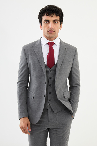 Mcr Costum pentru bărbați cu rever simplu slim fit gri - 45352.24K