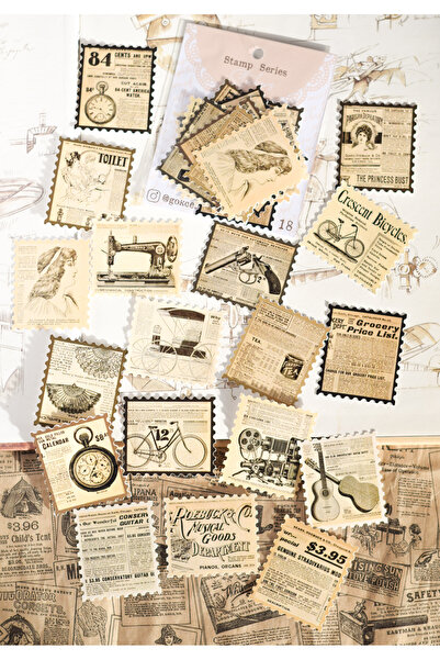 Scrapbook Stamp Series Pul Sticker (18 adet) / Vintage Scrapbook, Journal
