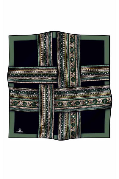 Vissona Μαύρο-χακί Ethnic μοτίβο Tivil Silk Scarf 17025-01-36