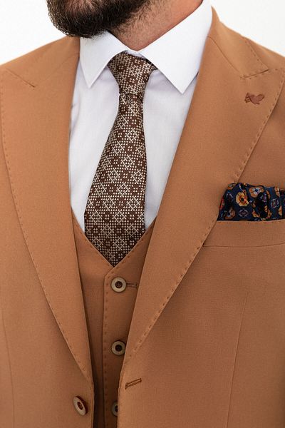Mcr Costum pentru bărbați cu guler larg, culoare Camel, slim fit