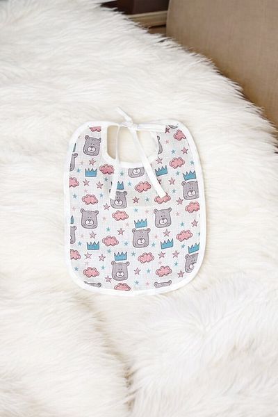 Kentsoylu Organic Muslin King Bear Pattern Bib 28X24 cm