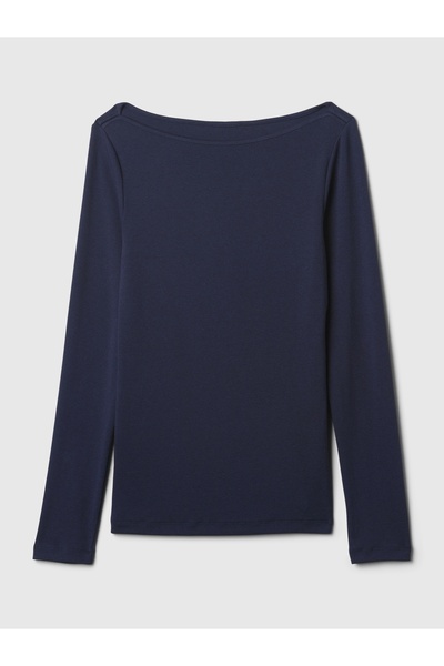 GAP Kadın Lacivert Kayık Yaka Modal T-Shirt