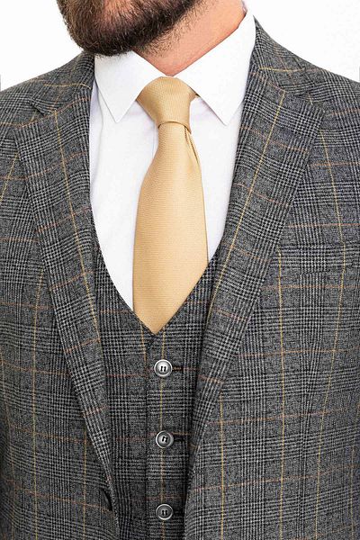 Mcr Plaid Slim Fit Mono Collar Men's Suit Black - 45291.23K
