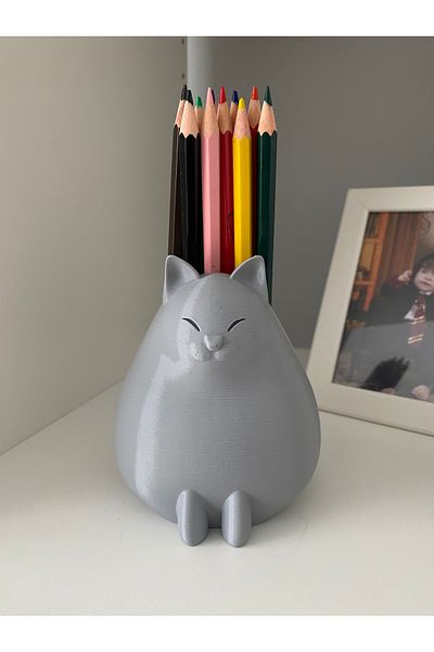 Root Made Cat Shaped Decorative Cute Pen Holder - Brush Holder