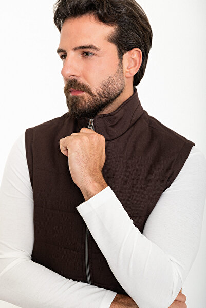 Mcr Смугастий Slim Fit чоловічий жилет з коміром-стійкою, світло-коричневий - 40936.23K