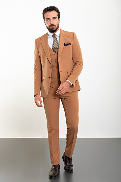 Mcr Straight Slim Fit Wide Collar Men's Suit Camel - 45265.23K