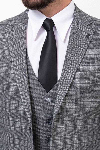 Mcr Plaid Slim Fit Combination Wool Men's Suit Anthracite - 45259.23K