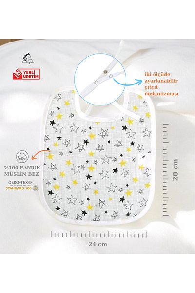 Kentsoylu Organic Muslin Star Pattern Bib 28X24 cm