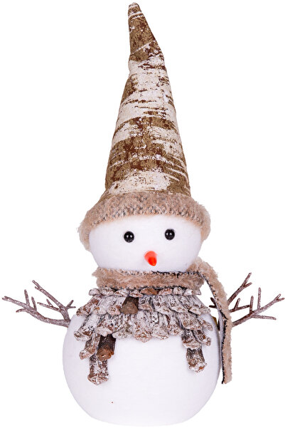 Herdekora Новорічна прикраса Сніговик у новорічній шапці, коричнево-білий, 25,5x10x37 см.