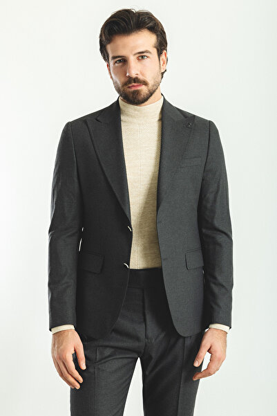 Mcr Straight Anthracite Color Pleated Trousers Slim Fit Men's Suit