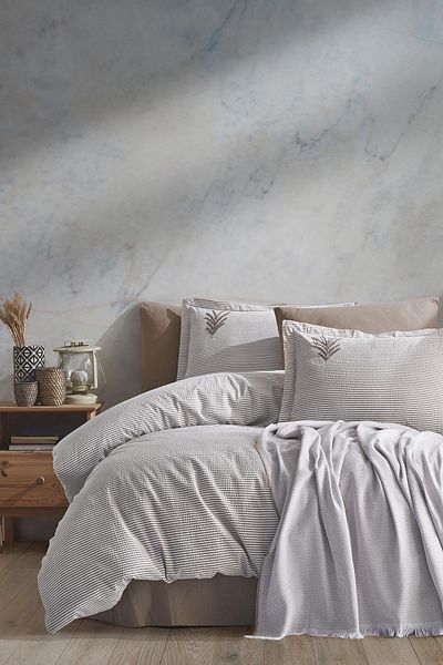 TEKSTİLDENİZİ Good Night Istanbul Maribell Double Pique Duvet Cover Set - Beige
