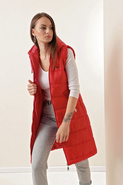 Bigdart 5140 Lange Pufferweste mit Kapuze – D.Red