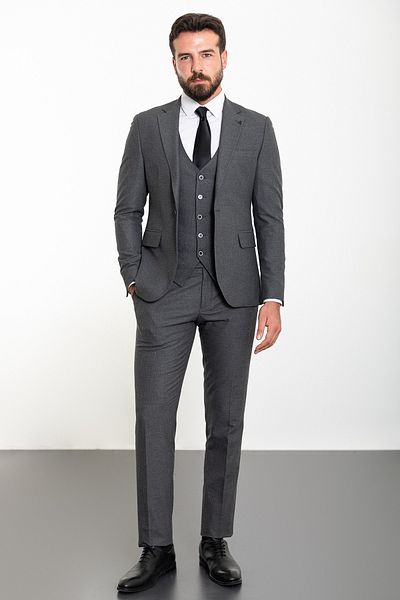 Mcr Straight Slim Fit Wool Classic Men's Suit Anthracite - 45275.23K