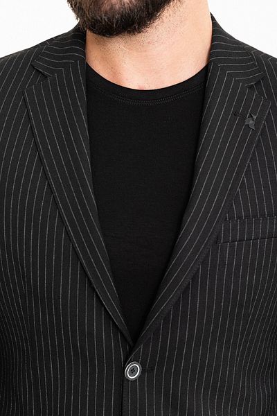 Mcr Striped Black Slim Fit Stringed Sports Men's Suit