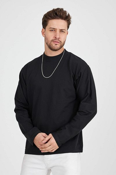 rammers Tricou cu mânecă lungă pe jumătate de gât, cu croiala relaxată