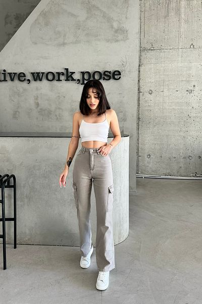 XRAY JEANS Дамски кафяви дънкови карго панталони Palazzo с джобове