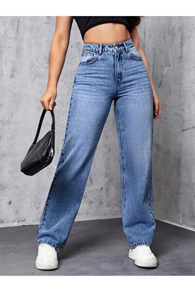 Vovikon KN Γυναικείο φαρδύ τζιν με αγκράφα με ψηλή μέση