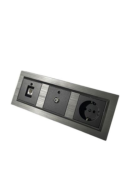 OVİVO 3-Piece Gray Quantum Magnetic Set - Grounded TV Socket, Satellite + Numeris Telephone Socket