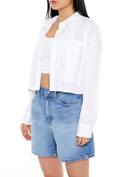 Forever 21 Pamuklu Uzun Kollu Crop Gömlek