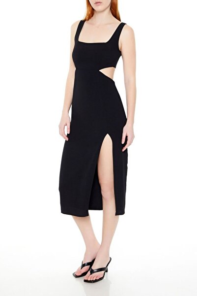 Forever 21 Kare Yaka Yırtmaç Detaylı Midi Elbise
