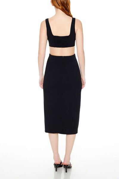 Forever 21 Kare Yaka Yırtmaç Detaylı Midi Elbise