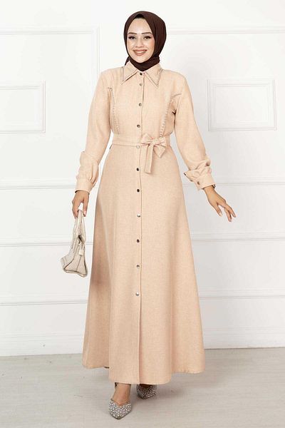 EBRUTESETTÜR Pearl Detail Shirt Collar Dress