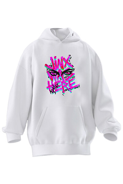 NMG TEKSTİL Unisex Premium Cotton White Jinx We Here Printed 3 Thread Hooded ...