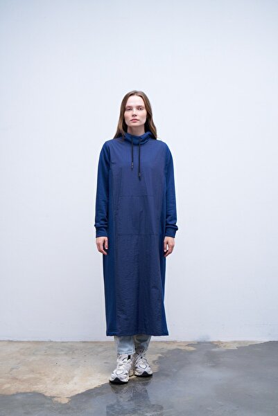 QANU Albastru bleumarin cu secțiuni Long Swea tricou