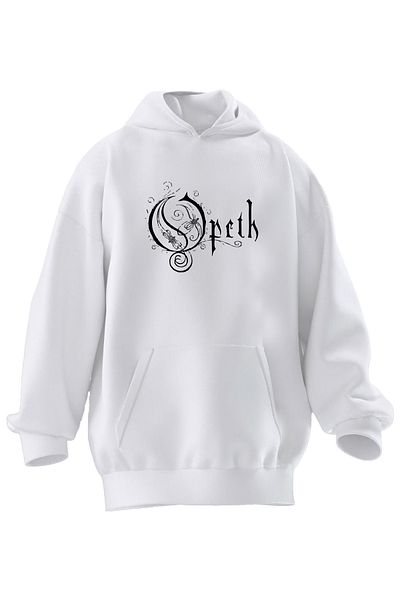 NMG TEKSTİL Φούτερ με κουκούλα Unisex Premium Cotton White Opeth Text με 3 νήματα