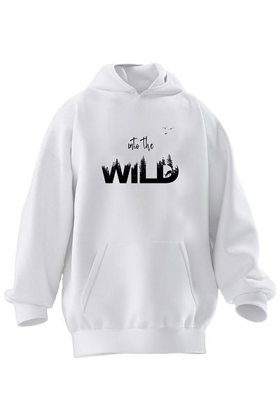 NMG TEKSTİL Φούτερ Unisex Premium Cotton White Into Wild με κουκούλα με 3 νήματα