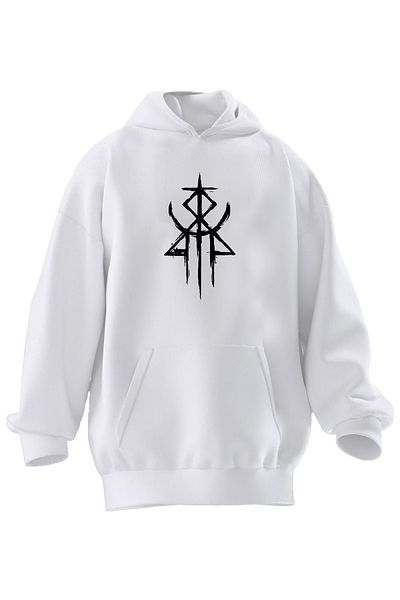 NMG TEKSTİL Φούτερ με κουκούλα Unisex Premium βαμβακερό λευκό μοτίβο τυπωμένο με 3 νήματα