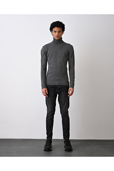 İLKCET MODA Pulover tricotat pentru bărbați, antracit, înalt, de pescar