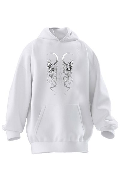 NMG TEKSTİL Λευκό μοτίβο μισοφέγγαρου - Unisex φούτερ με κουκούλα 3 νημάτων