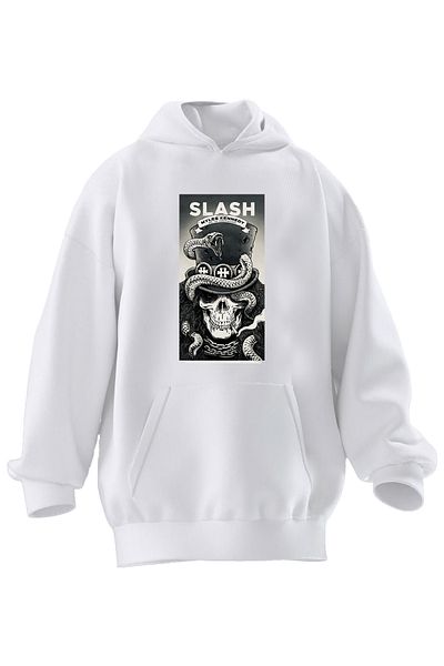 NMG TEKSTİL Φούτερ με κουκούλα Unisex Premium Cotton White Slash Skull με στάμπα με 3 νήματα