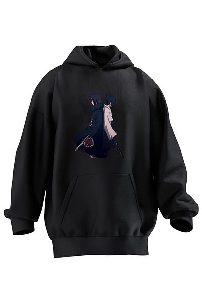 NMG TEKSTİL Hanorac cu glugă unisex din bumbac premium negru dublu pentru bărbați, imprimat cu 3 fire