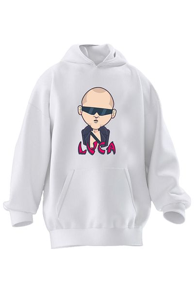 NMG TEKSTİL Φούτερ Unisex Premium Cotton White Luca με κουκούλα με 3 νήματα