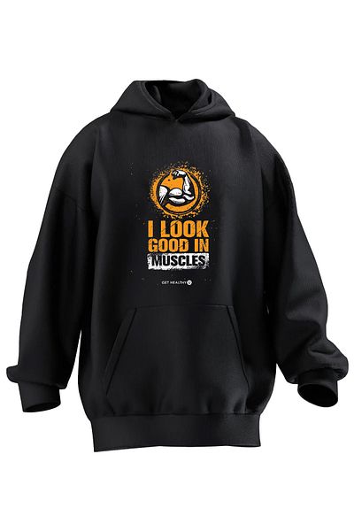 NMG TEKSTİL Унисекс първокласен памучен черен суитшърт с качулка и щампа I Look Good в 3 нишки