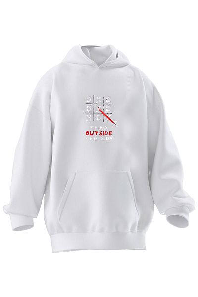 NMG TEKSTİL Φούτερ με κουκούλα Unisex Premium από βαμβακερό λευκό πράγμα με στάμπα με 3 νήματα
