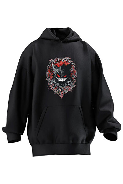 NMG TEKSTİL Unisex Premium Cotton Black Ginger Pokemon Printed 3 Thread Hoode...