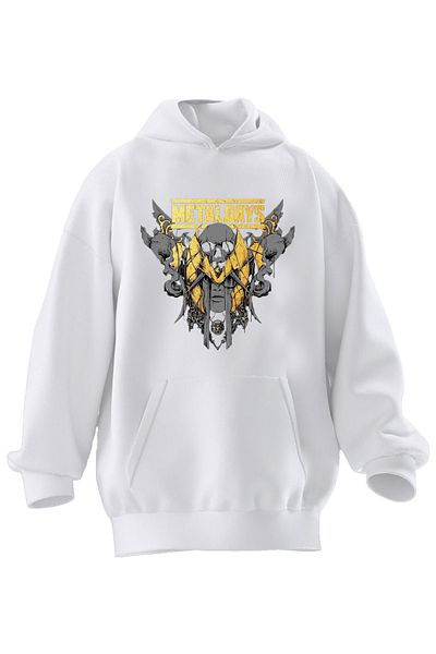 NMG TEKSTİL Φούτερ με κουκούλα Unisex Premium Cotton White Metal Days με στάμπα 3 νημάτων
