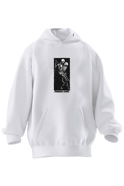 NMG TEKSTİL Φούτερ με κουκούλα Unisex Premium Cotton White Dancer Skulls με στάμπα 3 νημάτων