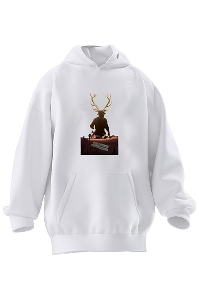 NMG TEKSTİL Φούτερ Unisex Premium Βαμβακερό Λευκό Arthur Morgan Deer με κουκούλα με 3 νήματα
